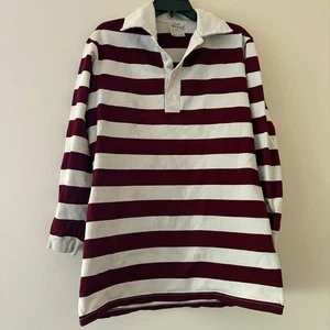 Vintage Sand-Knit Rugby Shirt Striped Long Sleeve Burgundy White Men’s Large USA - Picture 1 of 3
