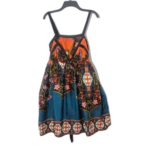 Line & Dot Silk Sundress Knee Legnth Fall Colors Smocked Lined Sz Large - Picture 1 of 6