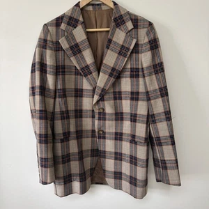 Tissu Sport Coat Suit Jacket Mens 38R Madras Plaid Made in France Single Breast - Picture 1 of 9
