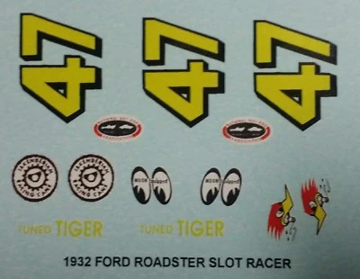 Repro 1/32 Monogram 1932 Ford Roadster Slot Racer (#47) Decal Set - Image 1 of 2