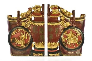 Large Pair of Antique Chinese Red Gilt Wooden Carved Panel, Qing Dynasty, 19th c - Picture 1 of 11
