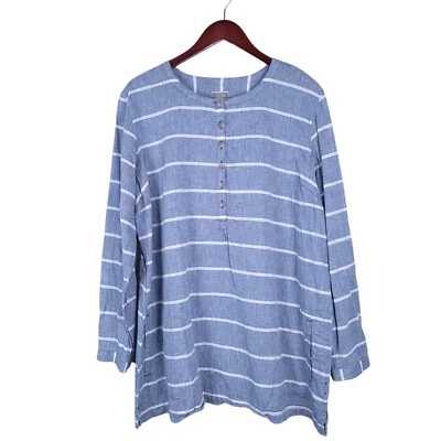 Camisa Duluth com botões XXL azul listra branca cânhamo algodão orgânico rolo aba bolso - Imagem 1 de 4