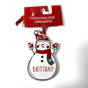Personalized Ceramic “Brittany” Snowman Christmas Ornament Winter Hat Gloves - Picture 1 of 1