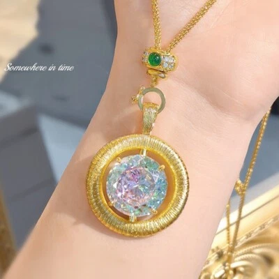 New Italian Double Inlay White Rainbow Mystic Topaz Gems Women Gold Necklaces - Image 1 of 4