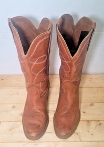 Vtg 1980s Landis Cognac Brown Leather Cowboy Western Boots Sz 9.5 USA Made Men - Picture 1 of 21