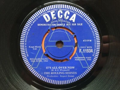 The Rolling Stones "IT'S ALL OVER NOW" UK DECCA DJ PROMO SAMPLER 45 7" F. 11934 - Image 1 of 4