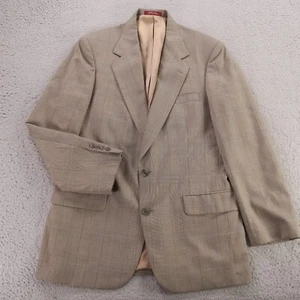 VINTAGE Prince of Wales Check Jacket M Beige Tan Glen Plaid 100% Wool Blazer 42R - Picture 1 of 14