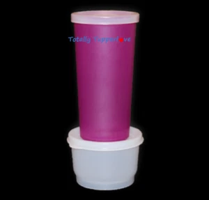 Tupperware Snack Cup & Tumbler Set 4 oz. & 9 oz. Frosted Sheer & Purple NOS ❤️ - Imagen 1 de 2