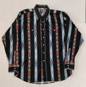 Panhandle Slim Men's XL Pearl Snap Southwestern Black Multi Stripe Cowboy Shirt - Picture 1 of 10