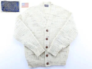 Vintage Pendleton Sweater Cardigan Men's L Creamy Ivory Virgin Wool USA 70's - Picture 1 of 20