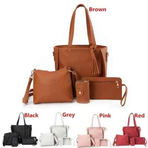 4Pz/set Moda Alta Capacità Borsa a Tracolla in Pelle Borsa a Mano Portafoglio Borse... - Foto 1 di 29