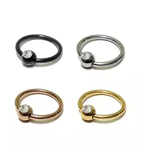 Ball Closure Ring Septum Jewelry, Nipple Piercing with Gem CZ Crystals - Picture 1 of 6