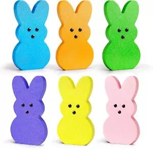 Easter Peeps Decorations, 6 Pcs Glitter Easter Decor for Home, Wood Table Decora - Picture 1 of 12