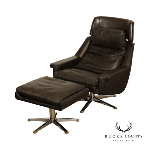 Werner Langenfeld for ESA Danish Modern Leather Lounge Chair and Ottoman Cover