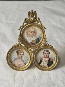 Antique French Dore Frame Hand Painted Mini Portraits Napoleon & Marie Louise - Picture 1 of 11