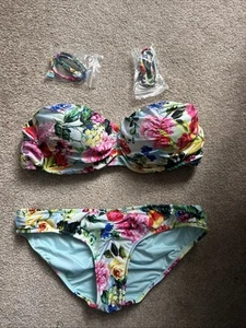 Seafolly Australia Floral Strapless turquoise pink floral Bikini 8 6 - Picture 1 of 7