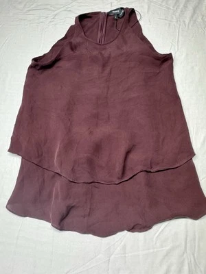 Blusa Theory Feminina Pequena Borgonha Falice 100% Seda Dupla Georgette Sem Mangas - Imagem 1 de 4