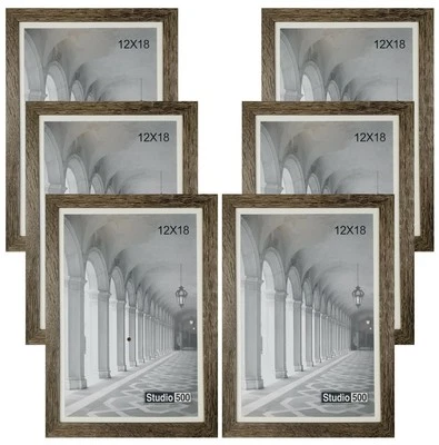 6pc Set  12 by 18 Gray Distressed Poster Frames, comes w/mat  11x17 " Posters - Image 1 of 2