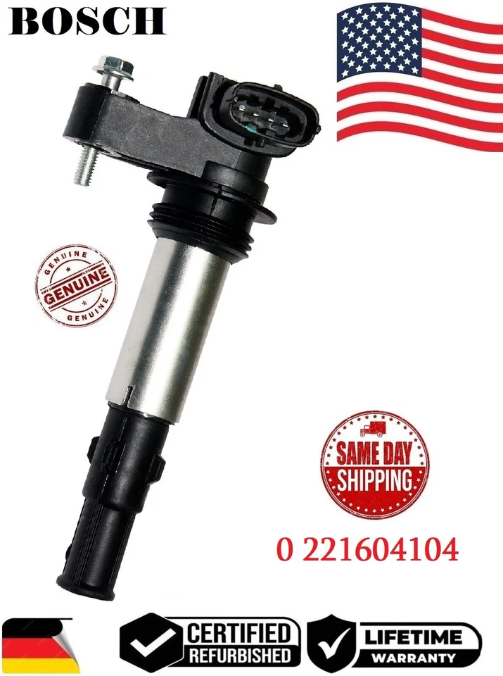 ✅GENUINE BOSCH Single Ignition Coil For 04-09 Cadillac Buick 3.6L V6 #0221604104 — 第 1/1 张图片