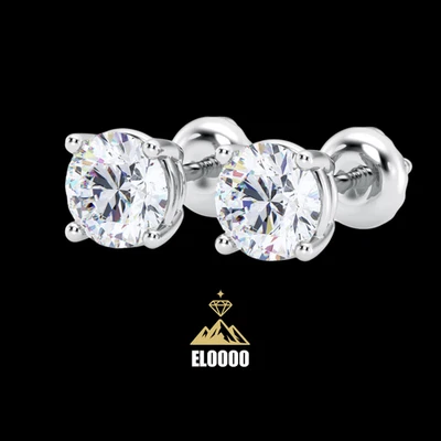 Brincos de ouro branco 14K com diamante de corte redondo cultivados em laboratório - Imagem 1 de 4