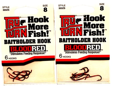 2 PACKS Tru Turn Blood Red Size 8 Bait Holder Hook 6 Count Package 303ZS - Image 1 of 4