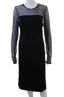 Max Mara 女式紧身迷笛连衣裙黑色处女羊毛拉链长袖 M 码 — 第 1/4 张图片