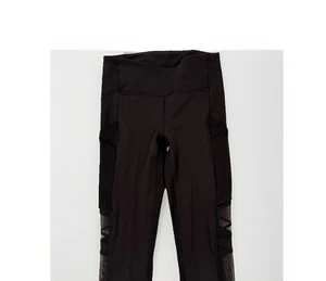 Lululemon Damen-Leggings schwarz Netzdetail aktive Seitentasche Größe 2 Yoga Fitnessstudio - Bild 1 von 9