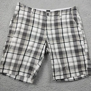 JF J. Ferrar Mens Shorts 36 White Black Casual Plaid Golf Preppy Skater Chino - Picture 1 of 11
