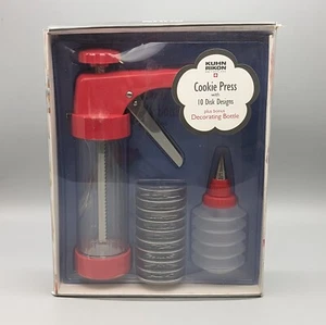 New Kuhn Rikon Cookie Press Set Red with 10 Disks & Decorating Bottle - Picture 1 of 5
