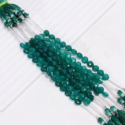 Natural Green Chalcedony Gemstone Heart Faceted Beads Strand 8X8X4 mm EB-923 - Image 1 of 4