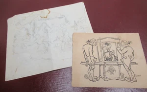 CARTE INVITATION "LES BATONS DE CHAISE" 1933 Illustré SCHEM + Dessin Original - Picture 1 of 5