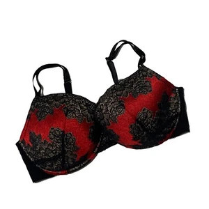 Cacique, Red Satin with Black Lace Bra with Underwire Support, size 44DD - Picture 1 of 3
