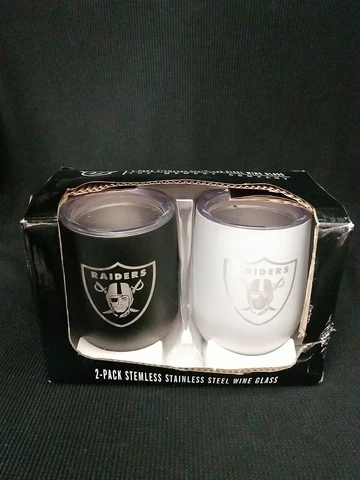 NEW! ©2020 NFL Las Vegas RAIDERS 2-Piece Stemless Stainless Steel Wine Glass Cover
