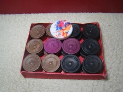 Carom Board Coins 24 Rosewood India Carrom Men Piece Free 1 Striker Free Ship - Image 1 of 4