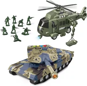 Reibungsbetriebenes Spielzeug Militär Hubschrauber und Panzer Action Spielzeug mit Licht Sounds - Bild 1 von 6