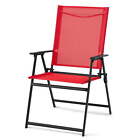 Steel And Sling Folding Outdoor Patio Armchair Garden Chairs- Set Of 2, Red