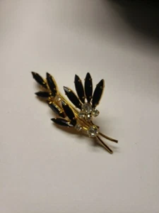 Austria Brooch Floral Spray Black Glass Marquise Crystal Estate Jewelry Pin - Picture 1 of 10