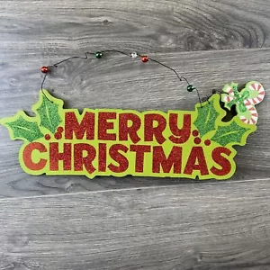 Amscan Merry Christmas Glitter Sign Holiday Christmas Ornament Hanging Decor - Picture 1 of 7