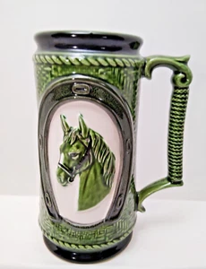 Vintage Dark Green Beer Stein with Horse 3D Made In Japan - Picture 1 of 6