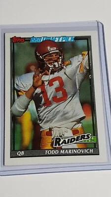 1991 Topps Draft Pick TODD MARINOVICH #83 USC Los Angeles Raiders QB - Image 1 of 4