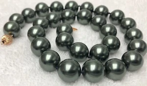 Pearl Necklace 19” Black Pearls Yellow Gold Filled Clasp - Picture 1 of 7