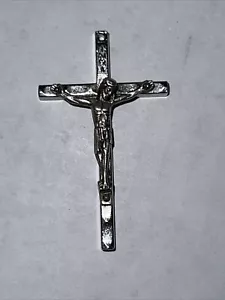 Vintage Religious Cross Crucifix Pendant INRI Silvertone Italy 2 1/8”X 1 1/4” - Picture 1 of 3