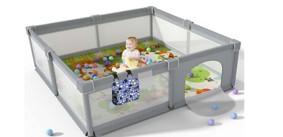 Extra Large Baby Playpen With Mat , Ball And Infants With Gate (Grey Color) • 89.99$
