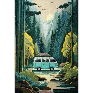 Kits de punto de cruz bosque, montañas, punta de aguja, camping punto de cruz, kit de autobús - Imagen 1 de 9