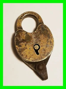 Antique Brass Padlock "J.H.W." Newark, N.J. U.S.A. no key ~ Very HTF RARE !! - Picture 1 of 8