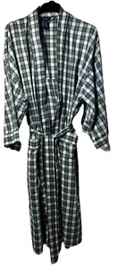 Izod Sleepware Men’s Cotton Robe Plaid 3/4 Sleeve One Size Below Knee - Picture 1 of 15