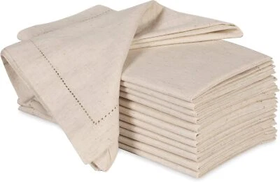 Linen Flax Cotton Cloth Dinner Napkin 20X20 Natural with Hemstitched, Set of 12 - Image 1 of 4