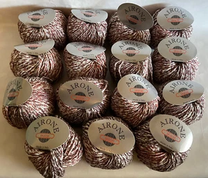 Lot of 15 balls Skacel Airone Wool Blend Yarn 54 Brown 🐶 White Stripe Red Soft - Picture 1 of 3
