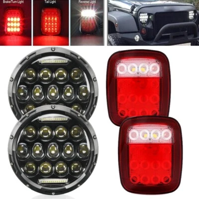 Faros LED de 7" alto/bajo DRL y luces traseras freno para Jeep Wrangler TJ CJ 76-06 Foto 1 de 4