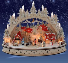 XXL LED Schwibbogen Lichterbogen Winterdorf Kinder Ski Weihnachten Podest 94331